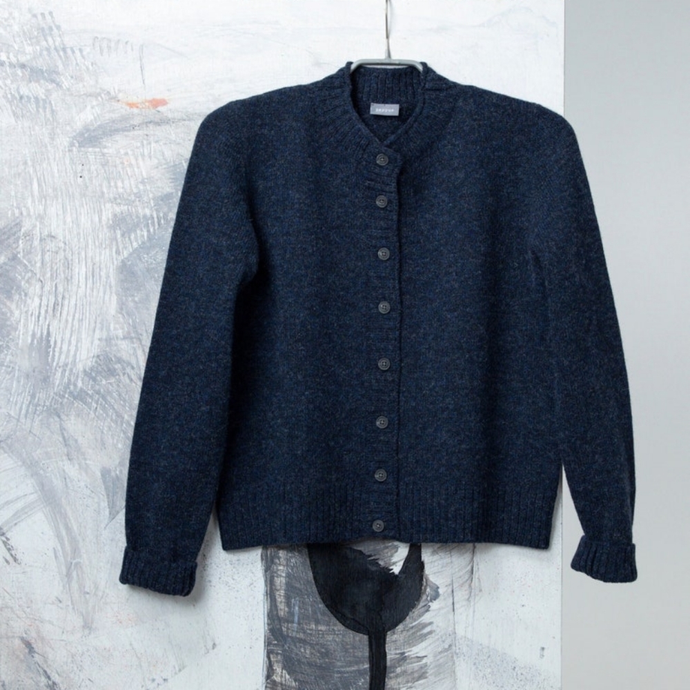 Button down wool cardigan, Handmade wool sweater,Natural dark blue wool cardigan